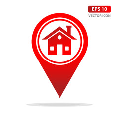 Map pointer house icon, home gps - map pointer, map pin icon - arrow pin, compass location. vector illustration