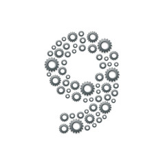 Alphabet set letter number nine or 9, Engineering Gear pattern, Teamwork system concept design illustration isolated on white background, vector eps 10