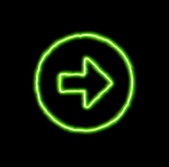 green neon symbol arrow circle right