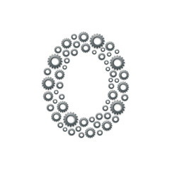 Alphabet set letter number zero or 0, Engineering Gear pattern, Teamwork system concept design illustration isolated on white background, vector eps 10