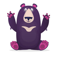 Happy cartoon bear. Vector clip art illustration of brown bear isolated.