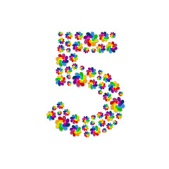 Alphabet set letter number five or 5, Turbine paper pattern, Renewable wind power concept design illustration isolated on white background, vector eps 10