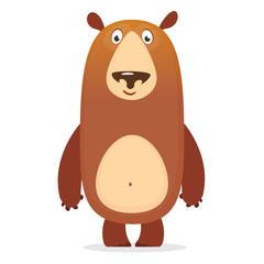 Happy cartoon bear. Vector clip art illustration of brown bear isolated.