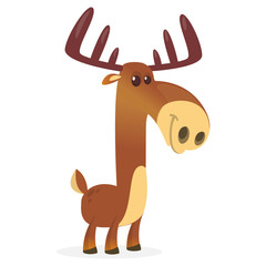 Happy cartoon moose character. Vector moose illustration isolated