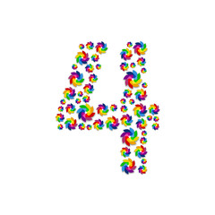 Alphabet set letter number four or 4, Turbine paper pattern, Renewable wind power concept design illustration isolated on white background, vector eps 10