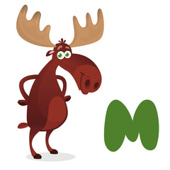 Illustrator of Letter 'M is for Moose'. M for mooser. Animal Alphabet collection. Vector illustration