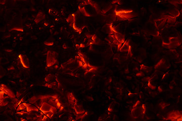 Bright sparkling coals with fire as background