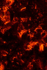 Bright sparkling coals with fire as background