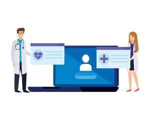 couple of professionals doctors with laptop telemedicine