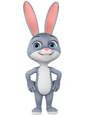 Cartoon character gray rabbit on a white background. 3d rendering. Illustration for advertising.
