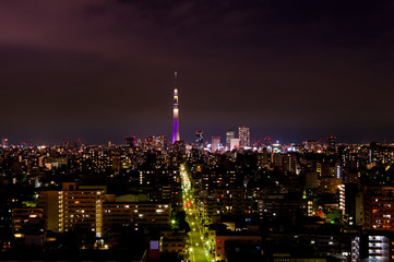 Plakat Aerial photography night view of Tokyo Skytree . Tokyo, Japan
