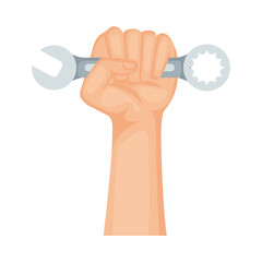 hand with wrench key tool icon