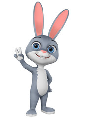 Fototapeta na wymiar Cartoon character rabbit shows the world the world. 3d rendering. Illustration for advertising.