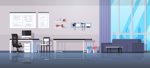 doctor office workplace room interior modern hospital clinic cabinet interior empty no people horizontal banner flat