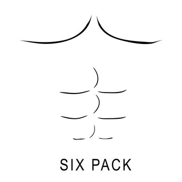 Simple Outline Sketch of Six Pack Body Muscle Man, Isolated on White