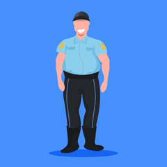 police man officer in uniform male cop security guard professional occupation concept cartoon character full length flat blue background