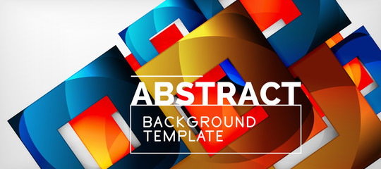 Abstract geometric background. Glossy square shapes composition on grey, minimalistic style template with copyspace