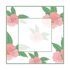 frame with flowers and leafs isolated icon
