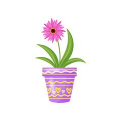 Naklejka na ściany i meble Flower in flowerpot on white background. Vector illustration.