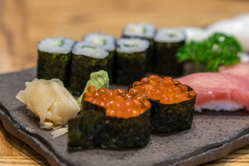 Fresh sushi set with selective focus point