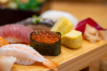 Fresh sushi set with selective focus point