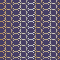 Seamless abstract retro geometric pattern with rows of gold and silver chain circles. Ideal for fashion, gift, paper, scrapbooking and fabric.