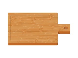 Wooden cutting board on white background. Kitchen board for food. Vector illustration in flat style