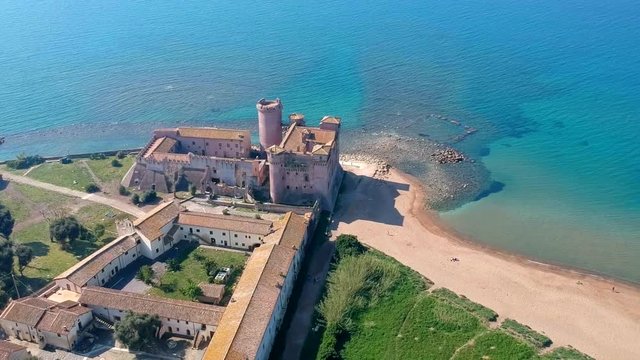 Aerial view of Castle of Santa Severa, north of Rome, italy.