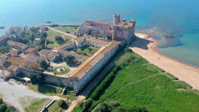 Aerial view of Castle of Santa Severa, north of Rome, italy.