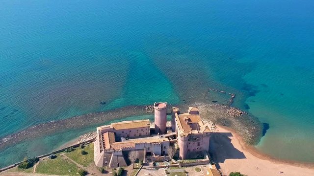 Aerial view of Castle of Santa Severa, north of Rome, italy.