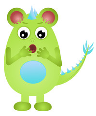 A fun cartoon monster green. Vector illustration