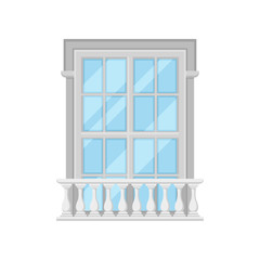 Retro window with balcony on white background.