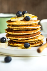 Banana,Oat Pancakes with fresh Blueberry and Banana