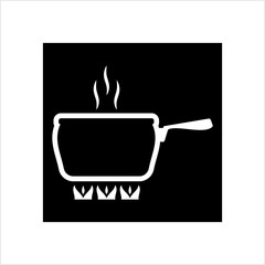 Pan Heating Icon, Frying Pan On Fire Icon