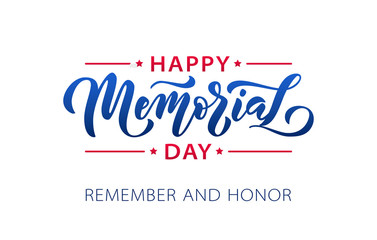 Fototapeta na wymiar Memorial Day. Remember and honor. Vector illustration Hand drawn text lettering with stars for Memorial Day in USA. Script. Calligraphic design for print greetings card, sale banner, poster. Colorful