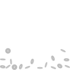 Chinese yuan coins falling. Scattered black and wh