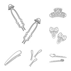 Vector design of hairdressing and hairclip sign. Collection of hairdressing and accessories vector icon for stock.