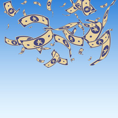 Chinese yuan notes falling. Random CNY bills on bl