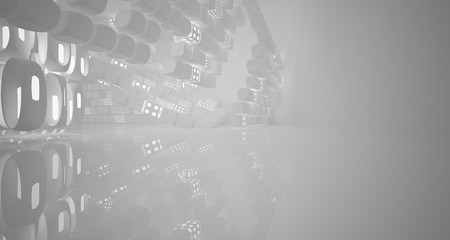 White smooth abstract architectural background. Night view with illumination. 3D illustration and rendering