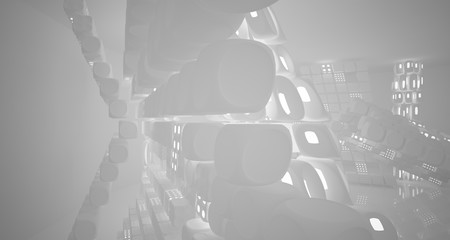 White smooth abstract architectural background. Night view with illumination. 3D illustration and rendering