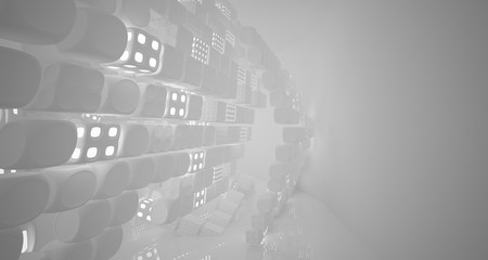 White smooth abstract architectural background. Night view with illumination. 3D illustration and rendering