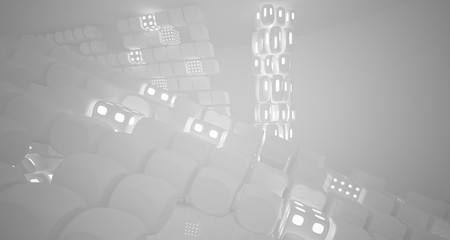 White smooth abstract architectural background. Night view with illumination. 3D illustration and rendering