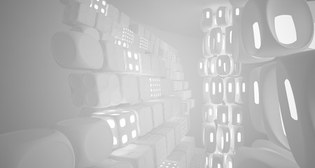 White smooth abstract architectural background. Night view with illumination. 3D illustration and rendering