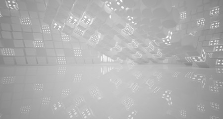 White smooth abstract architectural background. Night view with illumination. 3D illustration and rendering