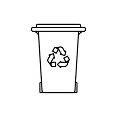 Vector illustration concept with sign of garbage bin with symbol of recycling. Black line silhouette. White background