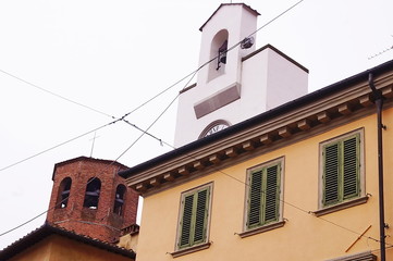 Clock Tower and Hexagonal bell tower of San Lorenzo church , Borgo San Lorenzo, Tuscany, Italy