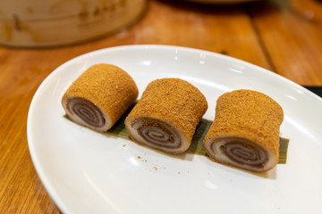 Chinese style desert Red bean roll cake