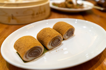 Chinese style desert Red bean roll cake