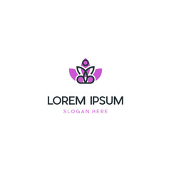 yoga logo design stock. human meditation in lotus flower vector illustration, Human Yoga With Lotus Logo Design Template.