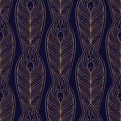 Wall murals Peacock Peacock feathers royal pattern seamless. Luxury background vector. Golden design for wallpaper, birthday gift wrapping paper, beauty spa salon, indian wedding party, holiday christmas card.